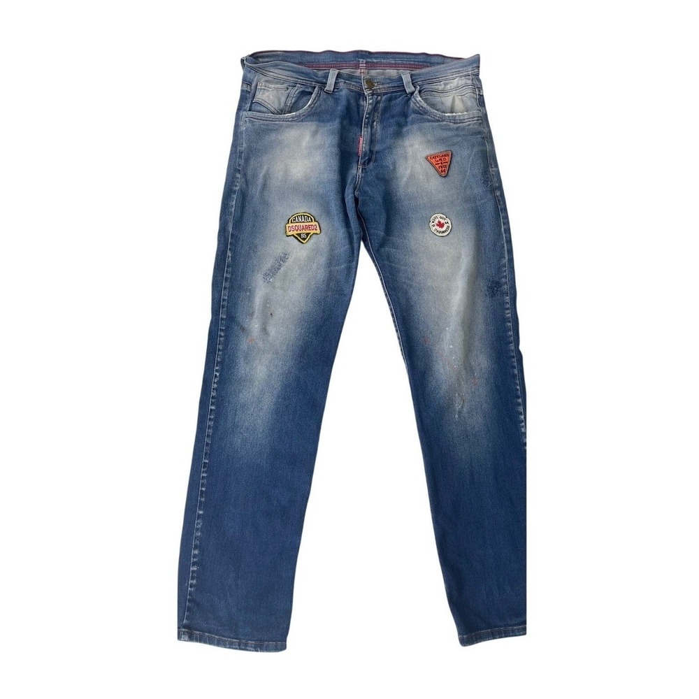 DSQUARED2 Distressed Patchwork Denim Jeans Patch Straight Retail $670 Mens 38x32